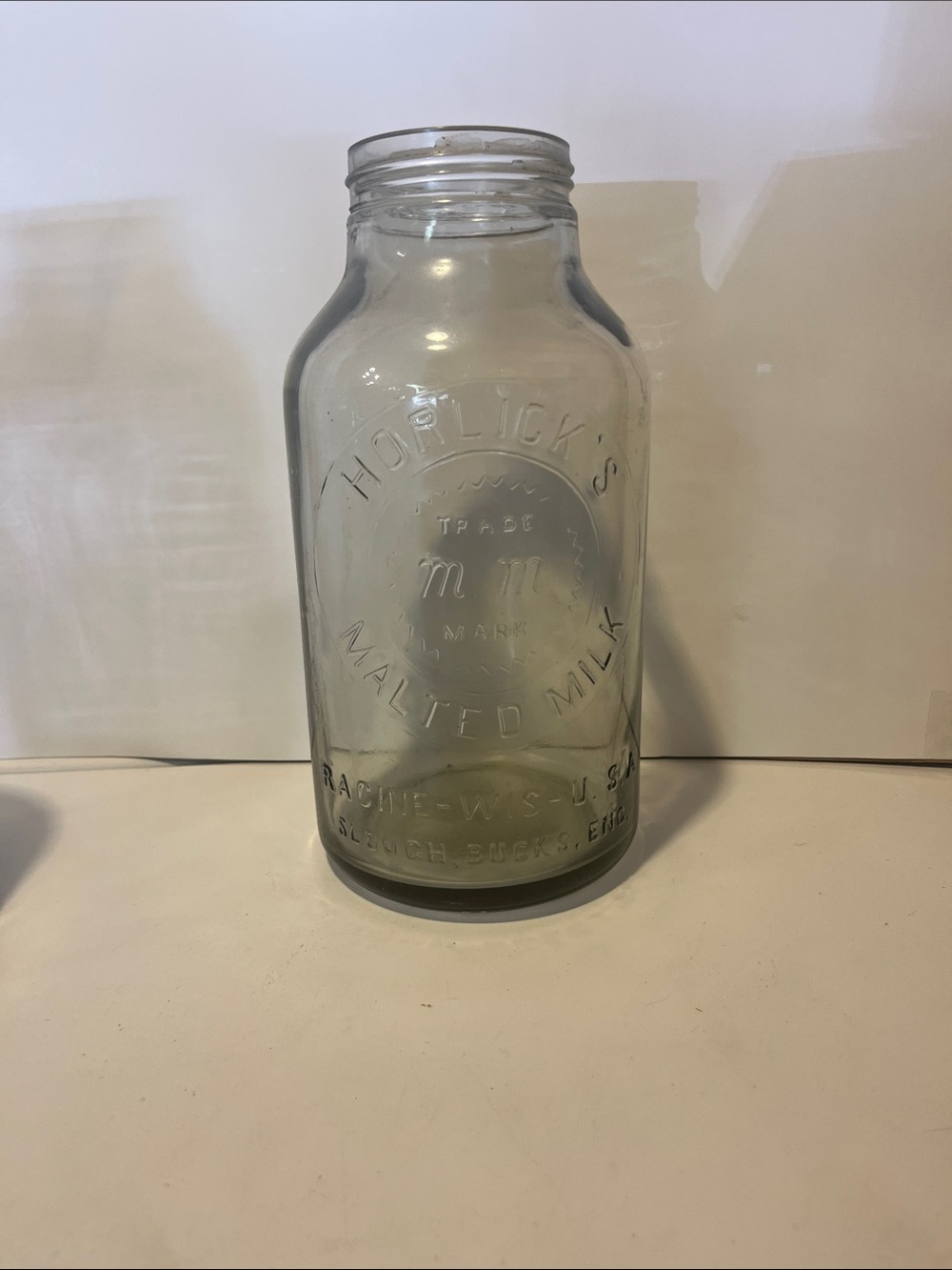Vintage Early American Horlick’s Malted Milk Glass Jar